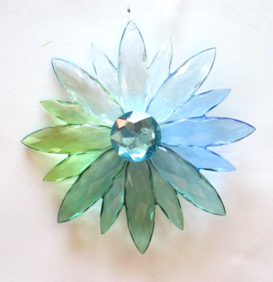 K3 BLUE GREEN multi JEWEL FLOWER ORNAMENT SUN CATCHER Crystal Expressions Ganz