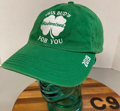 2019 IRISH GREEN SHAMROCK BUDWEISER BEER HAT EMBROIDERED STRAPBACK VGC      C9