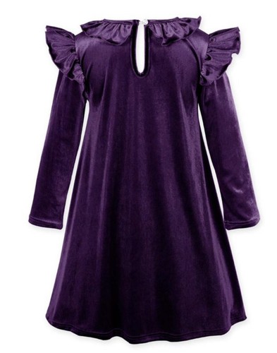 “Girls Sz 6 Dress”  Deep Purple, Easy Care, Soft Velvety Feel & Look, Ruffle New - Picture 2 of 5