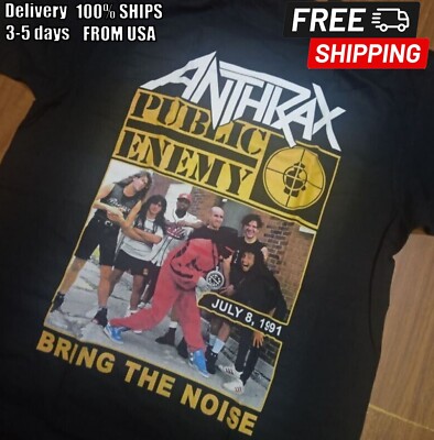 Vtg Bring The Noise Anthrax Public Enemy Cotton Black S-5XL Unisex Shirt C161