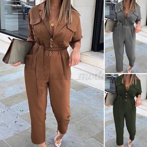 UK Women Long Sleeve Tapered Jumpsuit 