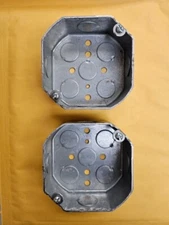 (2-Pack) 4" wide  x 1.5" deep Octagon Electrical Box STEEL 1/2" .875 KO - USA