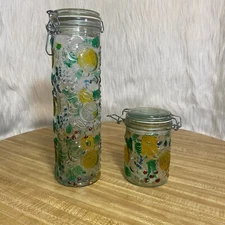 LOT 2 Glass Containers Lemon Jar 13" Pasta & 6" inch Cottagecore Balewire Summer