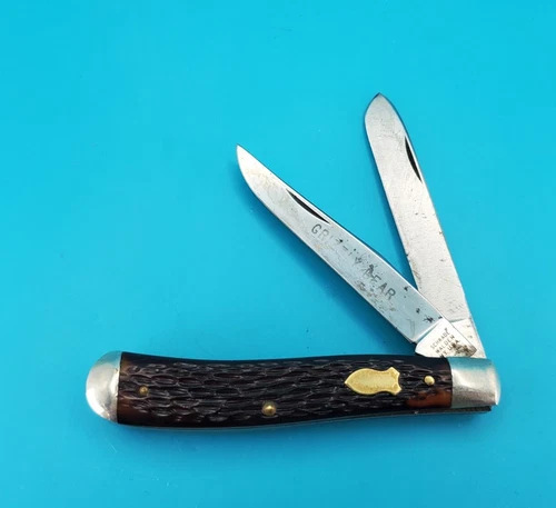 Vintage 1965 Schrade Walden N.Y. USA 291 Grizzly Bear Trapper! Bronze Shield!