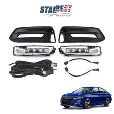 White LED Fog Light DRL Kit w/Bezel+Wiring For 2018-2020 Honda Accord Sedan
