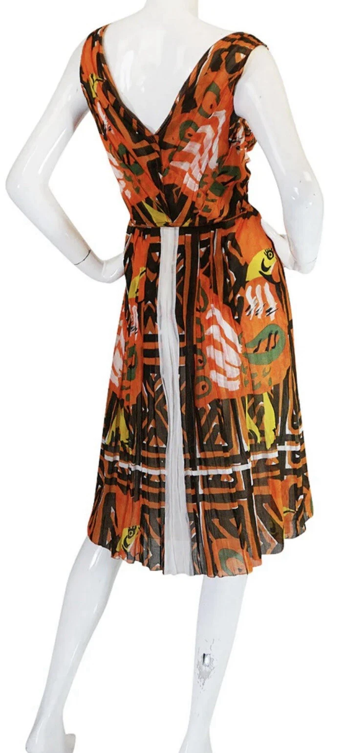 NUOVO ABITO PRADA COTONE MULTICOLORE GONNA A PIEGHE TOP COLLO A V TAGLIA 42 $3500