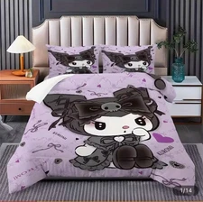 Kuromi Bedding Set Purple Sanrio Kawaii Twin Duvet Cover Pillowcases