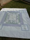 Vtg Handmade Quilt 92x94 Reversible Flying Geese Medallion Blue  Cottage AS IS — photo 1