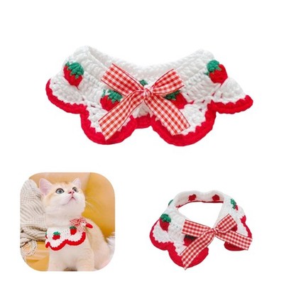 1 Pack Cat Knitted Collar Cute Pet Knitted Collar with Bow Tie and Strawberry...