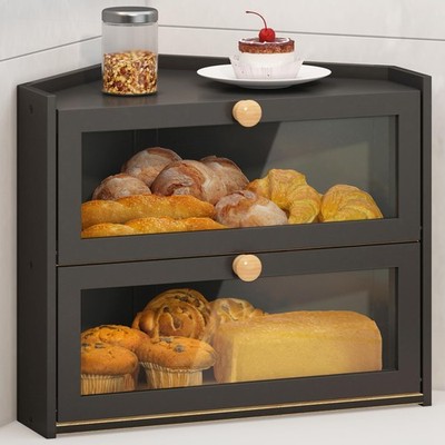 Black Corner Bread Box for Kitchen Countertop, Large Bread Container Storage ...
