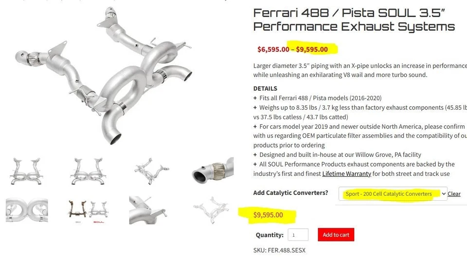 Ferrari 488/Pista SOUL 2015-2020 Performance sistema de escape completo 3,5" Foto 4 de 4