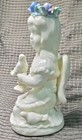 Unmarked Glossy Ceramic Angel Figurine, Multicolor Flower Crown Holding Dove — photo 3