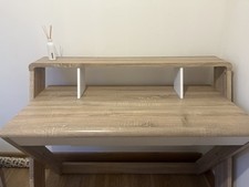 Oak Effect Computer Desk with White Drawers & Raised Shelf - Modern Woodern Desk