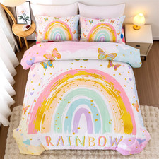 Rainbow Comforter Set with Sheets,5 Pieces Butterfly Bed in a Bag Twin Size for