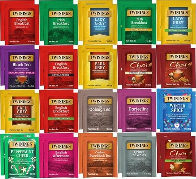 Assorted Black, Herbal, and Decaf Tea Bag Sampler (40 Count) 20 Flavour Boxed