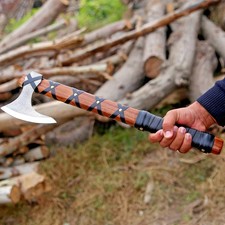 Handmade Viking Carbon Steel Axe Rosewood Rune Engraved Handle Best Xmas Gift
