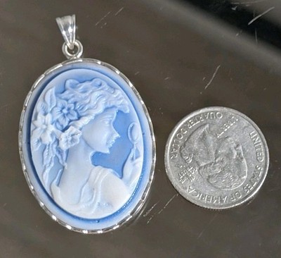 Anhänger Sterlingsilber blaue Kamee nach Maß Vintage 