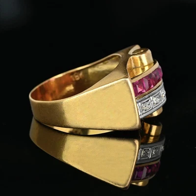 3.5Ct Round Created Diamond Ruby Retro Men's Wedding Ring 14K Yellow Gold Plated - image 1 of 4