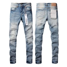 2025 New Purple Brand fashion Slim fit Splash-ink jeans BLUE ！
