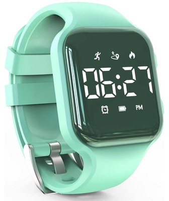 Kids LED Pedometer Watch with Step Counter, Digital Display, Green Band