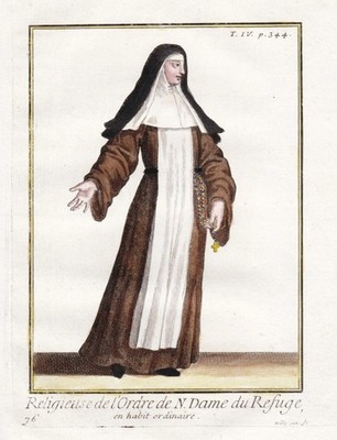 Ordre de Notre-Dame du Refuge nun Tracht order costumes Orden engraving 1790