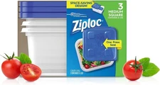 Ziploc Container, Medium Square,3 Count (Pack of 1) Clear 