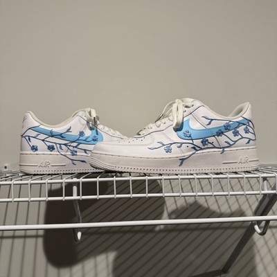 Nike White Air Force s Custom Blue Flowers Size 10 Men s