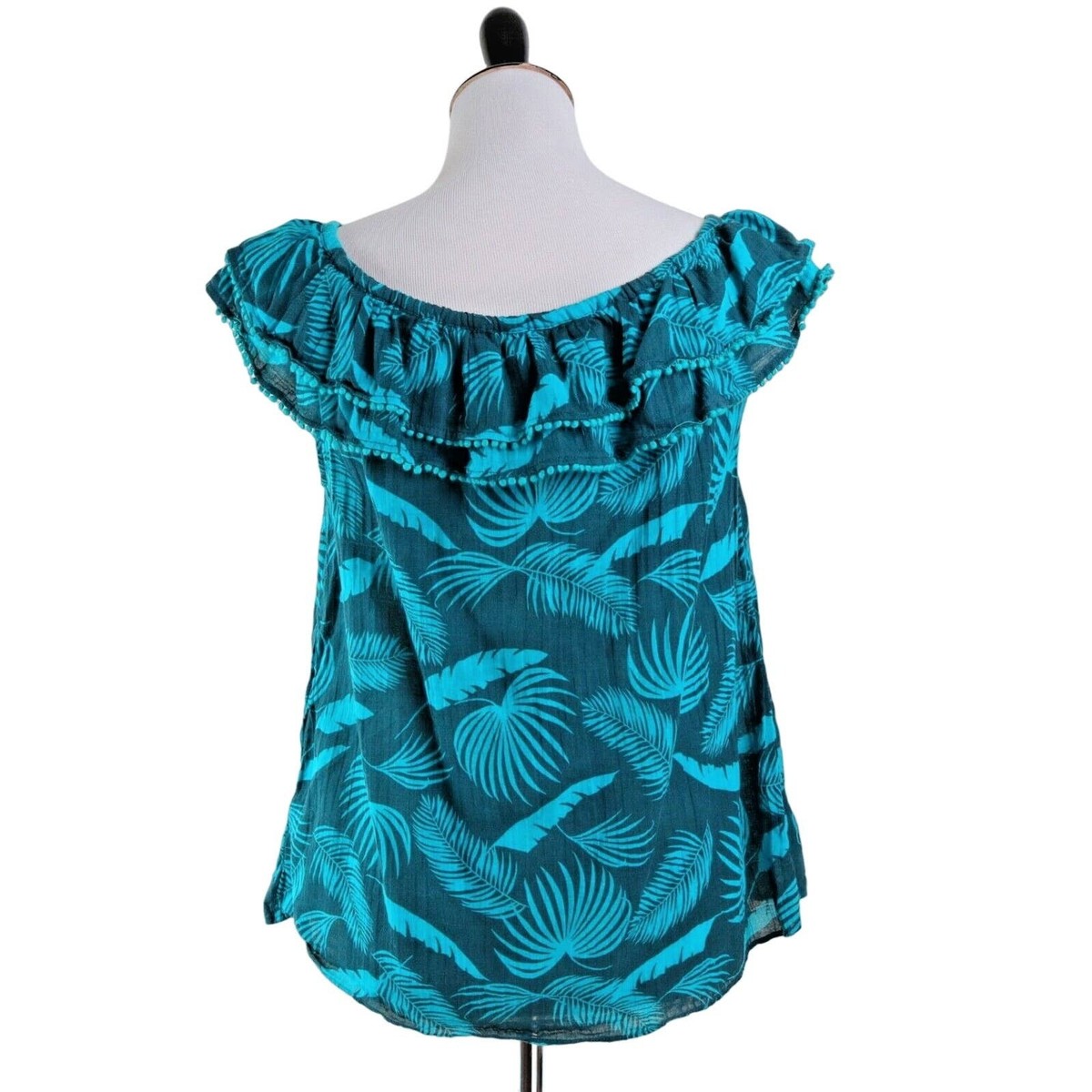 Boden US 8 Hettie Off Shoulder Blouse Ruffle Jungle Woodland Teal View 6