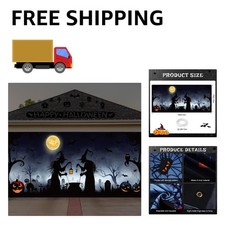 Halloween Garage Door Cover 7 x 16 ft Witch Silhouette Door Decoration
