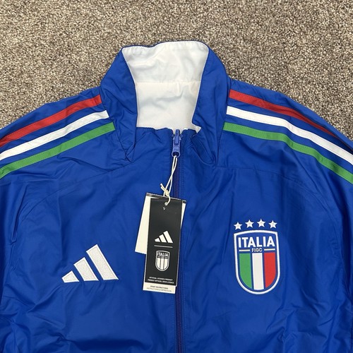 adidas Mens Italy FIGC Anthem Jacket Size L Blue White Reversible Soccer NWT$110 - Picture 3 of 16