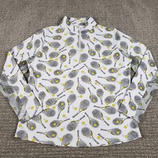 Ibkul 1/4 Zip Pullover Top Womens XL White Tennis Print Mock Neck Mesh