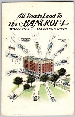 Antique Postcard Bancroft Hotel Main Street Landmark Worcester, MA 1920s