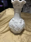 White Milk Glass Vase 10.5 Tall Grape Point Pattern Vintage.excellent Cond.