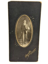 Antique Cabinet Card Photo Young Man with Umbrella Hat Reynolds Los Angeles