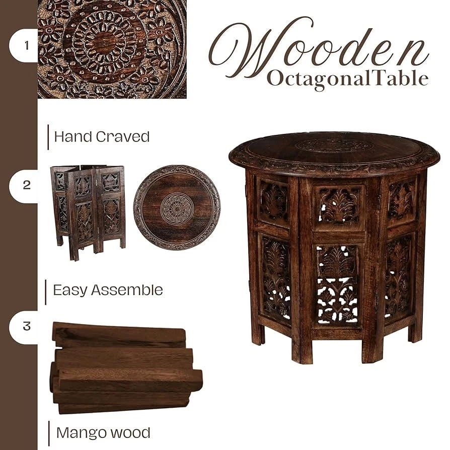 NIB The Wooden Town Wooden Octagon Table Dark Brown - Image 3 of 4