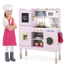 Kids Pretend Kitchen Play Set Toddler Toy Wooden Chef Height Adjustable w/Sounds