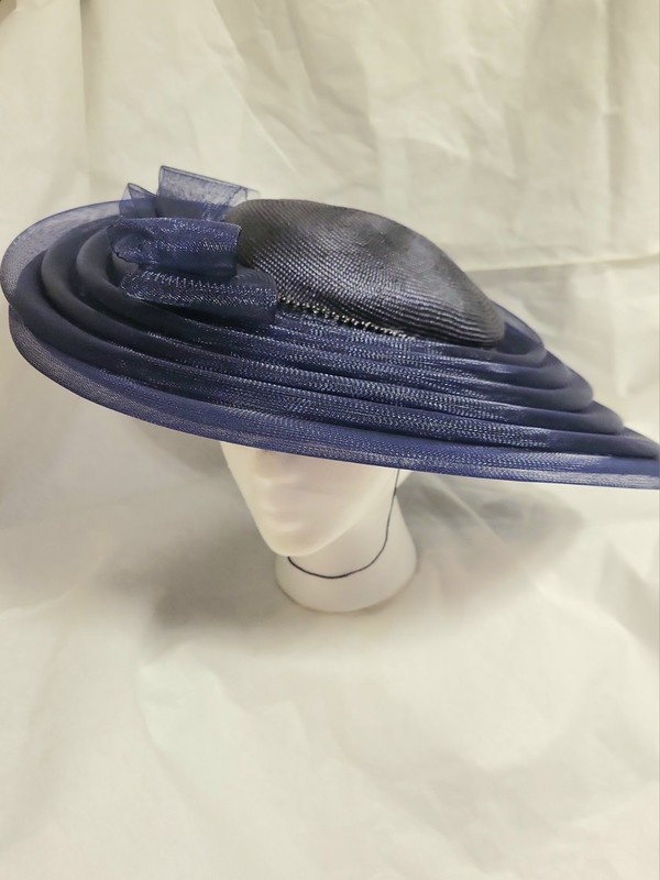 Vtg Sonni San Francisco Wide Brim Dark Blue Church Derby Hat One Size Bow