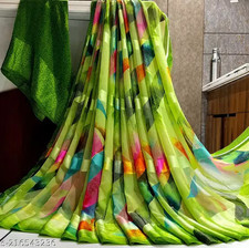 Party Wear Saree Printed Indian Pakistani Designer Sari  Green