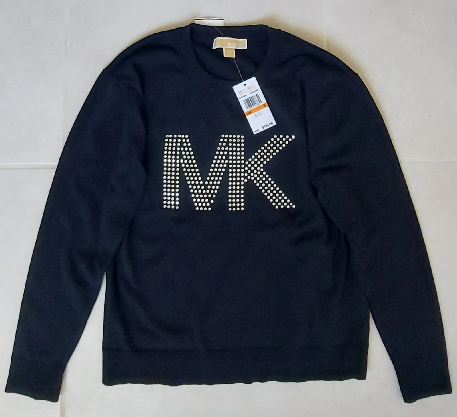 Maglione donna Michael Kors felpa top MK logo strass taglia (S) nero 125€
