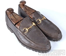 GUCCI Solid Brown LIZARD Leather Horsebit Loafer Moccasins Dress Shoes - 11
