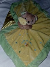 Just One Year Carters Bear Lovey Yellow Green Trim Satin Back Cute as Can Bee