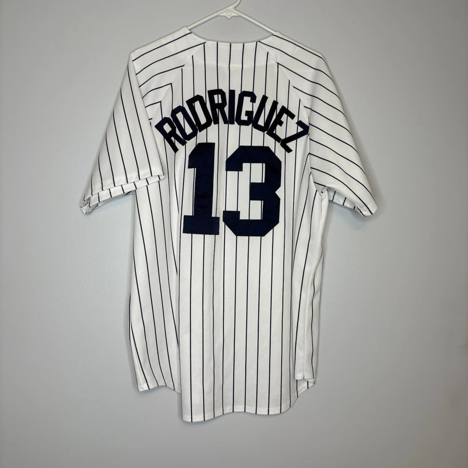 Camiseta deportiva local cosida a rayas Alex Rodríguez #13 de los Yankees de Nueva York para hombre talla grande Foto 2 de 4
