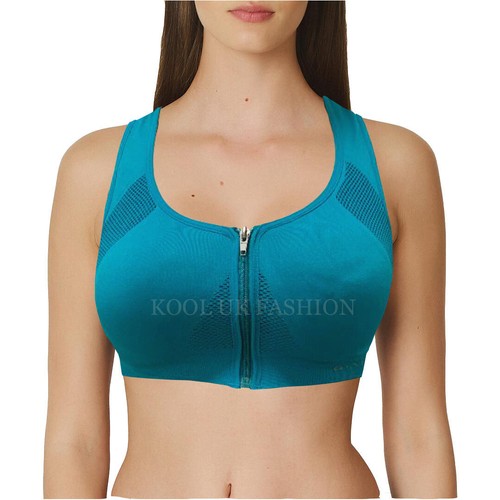 Sexy Damen-BH nahtlos Sport Frontreißverschluss bauchfreies Oberteil Trägershirt Komfort Stretch Yoga - Bild 12 von 19