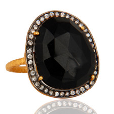 18K Gold Plated Sterling Silver Natural Black Onyx Gemstone CZ Ring Jewelry