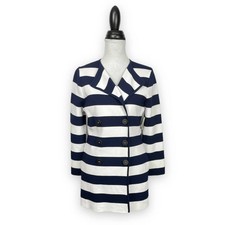 Luii Small Nwt Anthro Navy & White Stripe Thick Woven Knit Button Front Jacket