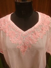 ETHNIC CHIKAN EMBROIDERY 5XL 52" TUNIC GEORGETTE TOP HANDMADE KURTA KURTI TUNIC