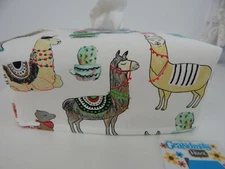 Tissue Box Cover Alpacas Flowering Cactus with Circle Opening Great Gift!