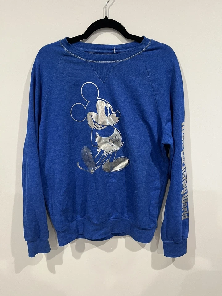 WALT DISNEY WORLD Sweatshirt Sz M Mickey Mouse Silver Foil Pull Over Blue - Image 2 of 4