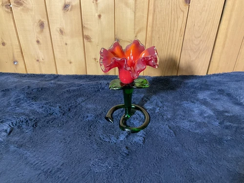 Vintage Murano Red Glass Flower Candle Holder