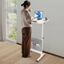 Rolling Laptop Desk Office Computer Table Adjustable Height Stand up w/ Storage